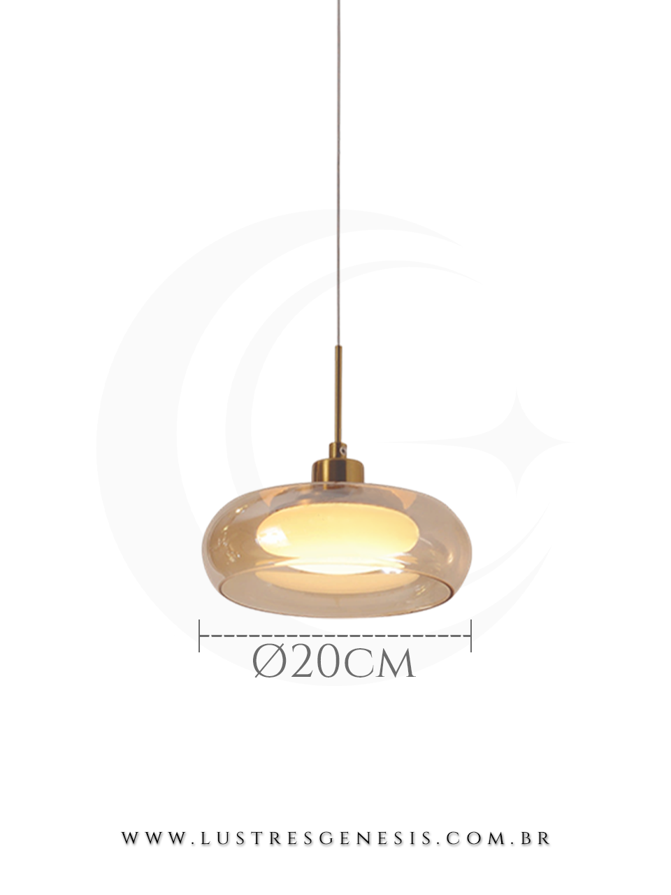 Luminária Pendente de Teto Vidro Âmbar Ø20cm Bronze LED Integrado 500Lm Dofy Para Balcão de Cozinha e Área Gourmet